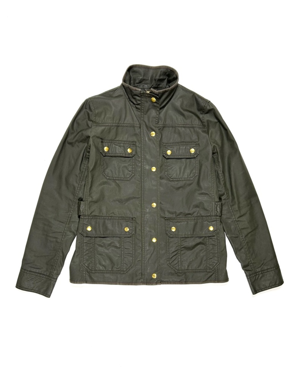 J Crew Downtown Field Jacket Women’s Small Waxed Cotton Army Green Military Snap